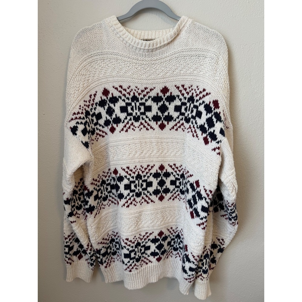 Vintage Northwest Territory Naturals Fair Isle Sweater Mens Large Cream USA